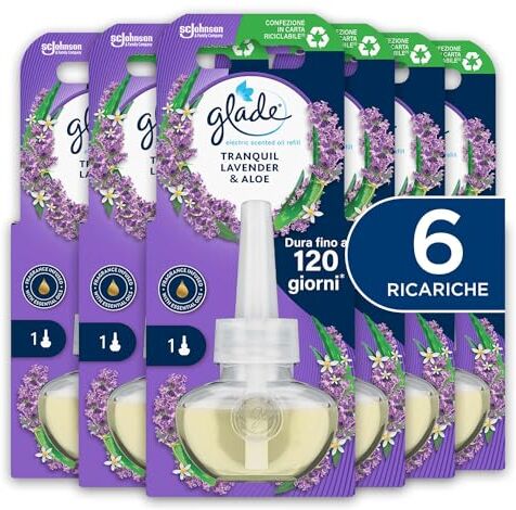 glade Liquido Elettrico Profumatore per Ambienti, Confezione da 6 Ricariche da 20ml, Fragranza alla Lavanda e Aloe di Lunga Durata