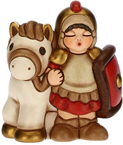 THUN Statuina Presepe Soldato con Cavallo Decorazioni Natale Casa Linea Presepe Classico, Variante Rossa Ceramica 7,5 x 5,5 x 8,5 h cm