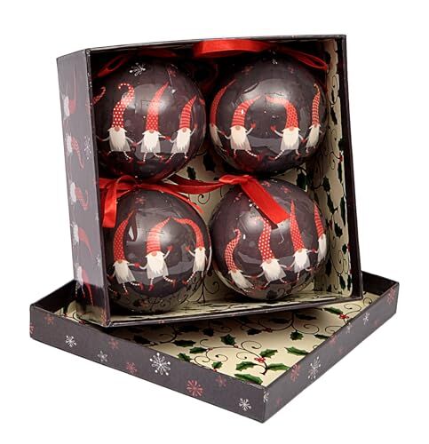 Ciao - Set 4 sfere decoupage ornamentali Black Christmas (Ø7,5cm) con nastro in tessuto per albero di Natale in giftbox