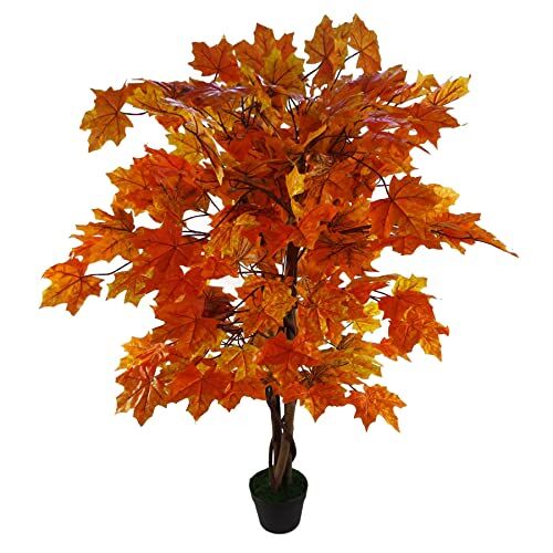 Leaf Vaso in plastica artificiale per acer, 125 cm, colore nero, colore arancione