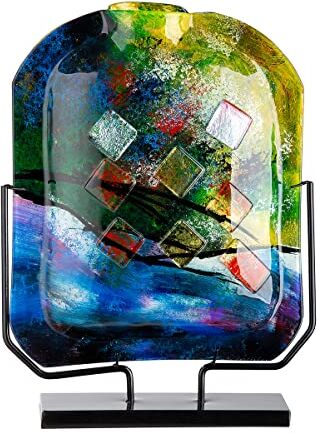 ART Vaso decorativo di design in vetro su supporto in metallo – decorazione soggiorno – regalo per donne Natale compleanno – multicolore con gradiente – altezza 46 cm