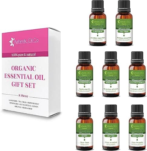 Authentic Oil Co Set regalo di oli essenziali biologici da 10 ml, 1 diffusore di oli puri e naturali per aromaterapia, cosmetici