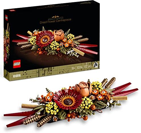 Lego Icons Centrotavola di Fiori Secchi Finti, Set Fai da Te, Botanical Collection con Rosa e Gerbera Artificiali, Decorazione Tavolo o Parete, Idee Regalo per Lei e Lui, per Moglie e Marito