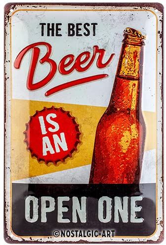 ART Targhe Vintage, The Best Beer is an Open One – Idea regalo per amanti della birra, in metallo, Design retrò per decorazione, 20 x 30 cm