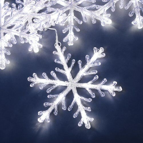 Konstsmide 4439-203 Catena Luminosa Decorativa a LED, 5 Fiocchi di Neve, in Acrilico, 60 diodi a Luce Bianca Fredda, trasformatore Esterno 24 V, 3,6 W, Cavo Trasparente