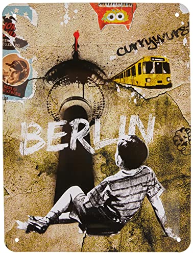 Targa Vintage Berlin Street Art – Souvenir & Idea Regalo, in Metallo, Design Retro per Decorazione, 15 x 20 cm