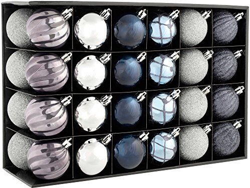 WeRChristmas Palline di Natale infrangibili, plastica, Blu/Antracite/Grigio tortora/Argento, 48 Piece