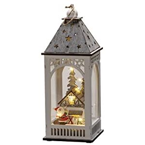 Konstsmide Lanterna a LED in legno con casa, timer 6 ore, 8 diodi a luce bianca calda, funzionamento a batteria, per interni – Konstsmide Lanterna a LED in legno con casa, timer 6 ore, 8 diodi a luce bianca calda, funzionamento a batteria, per interni –