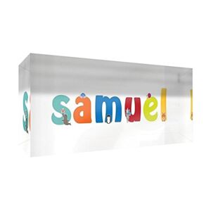 Little Helper Souvenir decorativo in acrilico trasparente lucido come Diamante Stile Illustrativo colorato con il nome di Giovane Ragazzo Samuel 5 x 21 x 2 cm grande