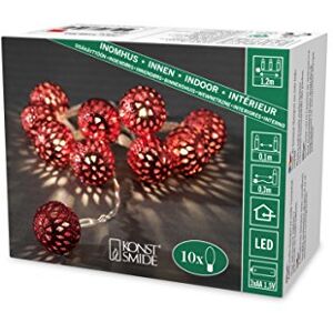 Konstsmide catena luminosa decorativa a LED, piccoli metallo Rossi palline, 10 diodi a luce bianca calda, funzionamento a batteria, interno, 3 x AA 1,5 V Exclusive, cavo trasparente 3188 – 553 Konstsmide catena luminosa decorativa a LED, piccoli metallo Rossi palline, 10 diodi a luce bianca calda, funzionamento a batteria, interno, 3 x AA 1,5 V Exclusive, cavo trasparente 3188 – 553