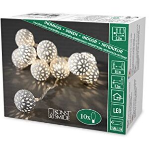 Konstsmide 3188 – 103 – Catena luminosa decorativa a LED con piccoli bianchi Metallo palline/per interni/certificato VDE/funzionamento a batteria: 3 x AA 1,5 V (non incluse) /10 diodi a luce bianca calda/cavo trasparente Konstsmide 3188 – 103 – Catena luminosa decorativa a LED con piccoli bianchi Metallo palline/per interni/certificato VDE/funzionamento a batteria: 3 x AA 1,5 V (non incluse) /10 diodi a luce bianca calda/cavo trasparente