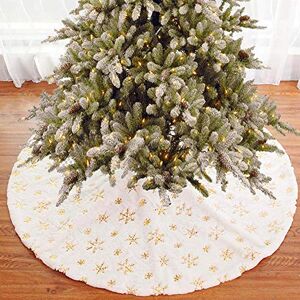 BAKAJI Tappeto Gonna Copertura per Base Albero di Natale Diametro 78cm in Morbido Tessuto Peluche Bianco Effetto Neve Innevato con Decorazione Fiocchi di Neve Addobbi Natalizi (Gold) BAKAJI Tappeto Gonna Copertura per Base Albero di Natale Diametro 78cm in Morbido Tessuto Peluche Bianco Effetto Neve Innevato con Decorazione Fiocchi di Neve Addobbi Natalizi (Gold)