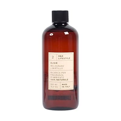 H&H "Elisir Ricarica per Diffusore a Bastoncini, Fragranza Melograno e Mirtillo 500 ml, Profumo Fruttato e Raffinato, Atmosfera Calda e Avvolgente, Made in Italy H&H "Elisir Ricarica per Diffusore a Bastoncini, Fragranza Melograno e Mirtillo 500 ml, Profumo Fruttato e Raffinato, Atmosfera Calda e Avvolgente, Made in Italy