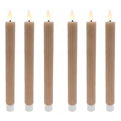 Relaxdays Candele LED a stelo, set da 6, HxD 25 x 2 cm, fiamma tremolante, in cera vera, scanalate, moka-mousse Relaxdays Candele LED a stelo, set da 6, HxD 25 x 2 cm, fiamma tremolante, in cera vera, scanalate, moka-mousse