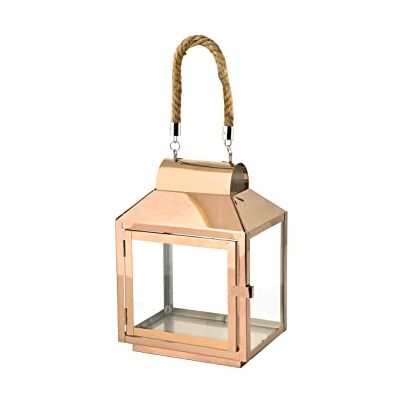 H&H Lanterna Inox Manico Corda, Rame, cm 20 x 14 x 28 H&H Lanterna Inox Manico Corda, Rame, cm 20 x 14 x 28