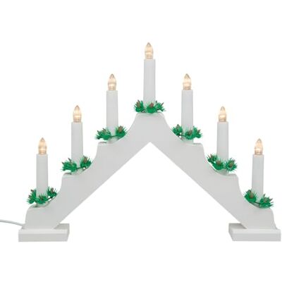 Idena Candeliere dell'Avvento a LED in legno laccato bianco con 7 luci di candela a LED bianco caldo, con lampadina di ricambio, cavo di collegamento con interruttore Idena Candeliere dell'Avvento a LED in legno laccato bianco con 7 luci di candela a LED bianco caldo, con lampadina di ricambio, cavo di collegamento con interruttore