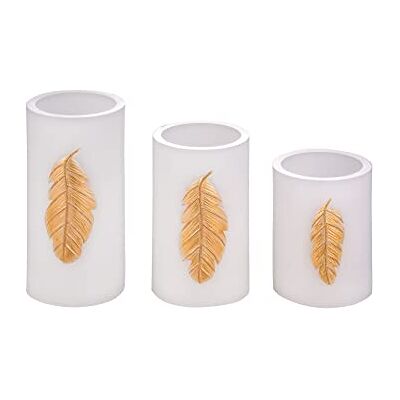 Pauleen Paulmann Golden Feather Candle-Candela di cera -Candela batteria e funzione, timer 6H, colore: bianco/oro, Insieme di 3 Pauleen Paulmann Golden Feather Candle-Candela di cera -Candela batteria e funzione, timer 6H, colore: bianco/oro, Insieme di 3