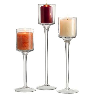 Relaxdays portacandele, Set 3 pz, 3 Misure, Vetro, Candele a Colonna, tealight, galleggianti, Trasparente Relaxdays portacandele, Set 3 pz, 3 Misure, Vetro, Candele a Colonna, tealight, galleggianti, Trasparente