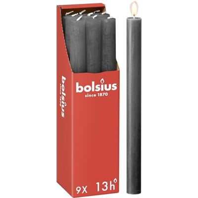 BOLSIUS Candele Rustiche – antracite – 9 pezzi – 27x2,3cm – durata 13 ore – cera vegetale naturale – senza olio BOLSIUS Candele Rustiche – antracite – 9 pezzi – 27x2,3cm – durata 13 ore – cera vegetale naturale – senza olio