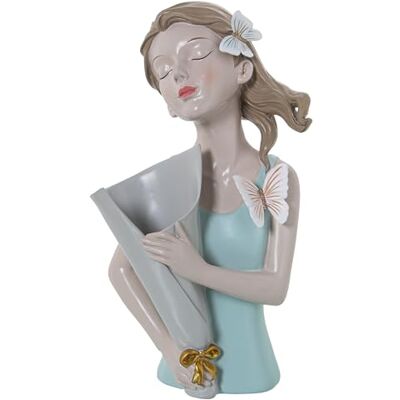 Figura in resina di torso di ragazza - con vaso e maglietta verde Figura in resina di torso di ragazza - con vaso e maglietta verde