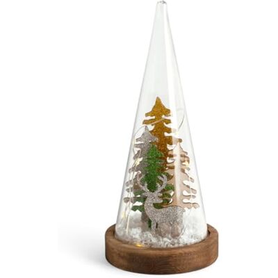 H&H Natale Cono in Vetro con Led, Altezza 22,5cm, Decorazione Natalizia H&H Natale Cono in Vetro con Led, Altezza 22,5cm, Decorazione Natalizia