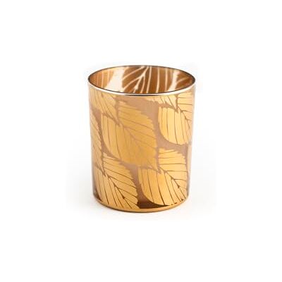 H&H Porta Tealight in Vetro, Decoro Foglie Oro, 9x10cm H&H Porta Tealight in Vetro, Decoro Foglie Oro, 9x10cm