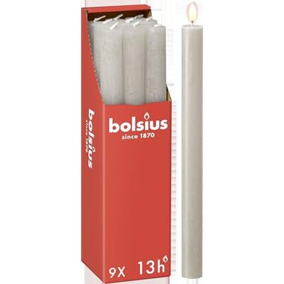 Bolsius Candele rustiche – grigio chiaro – 9 pezzi – 27 x 2,3 cm – Lunghezza durata 13 ore – Non profumate – Contiene cera vegetale naturale – Senza olio di palma Bolsius Candele rustiche – grigio chiaro – 9 pezzi – 27 x 2,3 cm – Lunghezza durata 13 ore – Non profumate – Contiene cera vegetale naturale – Senza olio di palma