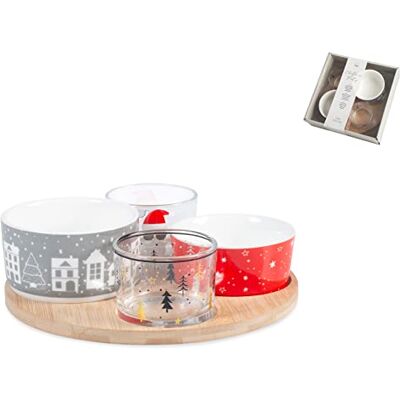 H&H Set 5 Pezzi Natale Tondo, Ceramica, Vetro, Legno H&H Set 5 Pezzi Natale Tondo, Ceramica, Vetro, Legno