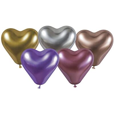 Ciao Busta 25 palloncini cuore grandi in lattice naturale Premium Quality CR (25cm / 10"), colori metallizzati assortiti Ciao Busta 25 palloncini cuore grandi in lattice naturale Premium Quality CR (25cm / 10"), colori metallizzati assortiti