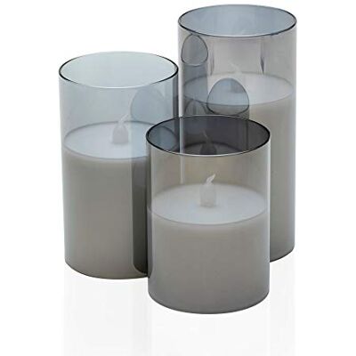 Pauleen Classy Smokey Candle Set di 3 Candele LED in Vera Cera con Effetto Fiamma Reale in Vetro Antracite/Bianco plastica/Specchio Pauleen Classy Smokey Candle Set di 3 Candele LED in Vera Cera con Effetto Fiamma Reale in Vetro Antracite/Bianco plastica/Specchio
