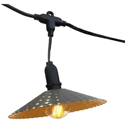 Lumisky Ghirlanda di luci per esterni 10 paralumi in acciaio stile vintage LED bianco caldo 6m solare e su settore Lumisky Ghirlanda di luci per esterni 10 paralumi in acciaio stile vintage LED bianco caldo 6m solare e su settore