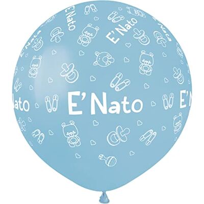 Ciao Busta 25 palloncini "E' Nato" Baby Shower in lattice naturale Premium Quality G150 (Ø 48cm / 19"), azzurro pastello Ciao Busta 25 palloncini "E' Nato" Baby Shower in lattice naturale Premium Quality G150 (Ø 48cm / 19"), azzurro pastello