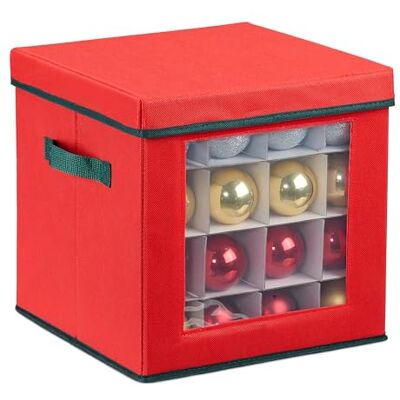 Relaxdays Scatola per Palline di Natale, Borsa Porta Palle e Addobbi Natalizi a 64 Scomparti, 30x30x30 cm, Rosso Verde Relaxdays Scatola per Palline di Natale, Borsa Porta Palle e Addobbi Natalizi a 64 Scomparti, 30x30x30 cm, Rosso Verde