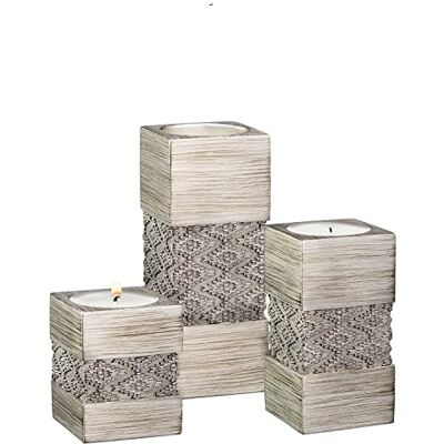 Creative Set di 3 portacandele Tealight – Centrotavola per soggiorno e sala da pranzo, decorazione del tavolo da caffè, ideale per camino, ingresso o bagno (Dublino argento) Creative Set di 3 portacandele Tealight – Centrotavola per soggiorno e sala da pranzo, decorazione del tavolo da caffè, ideale per camino, ingresso o bagno (Dublino argento)