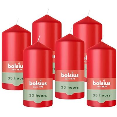 Bolsius Candela a colonna liscia Rosso 12 cm 6 pezzi Candele decorative Contiene cera naturale a base vegetale Senza olio di palma Bolsius Candela a colonna liscia Rosso 12 cm 6 pezzi Candele decorative Contiene cera naturale a base vegetale Senza olio di palma