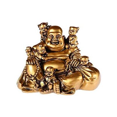 Lachineuse Lachender BoudDHA - Buddha dorato circondato da 5 bambini - Figura Lachineuse Lachender BoudDHA - Buddha dorato circondato da 5 bambini - Figura
