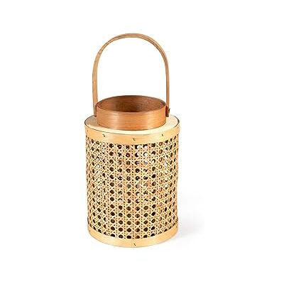 H&H Lanterna in Bambu' e Vetro, 16xH23cm, Decorazione H&H Lanterna in Bambu' e Vetro, 16xH23cm, Decorazione
