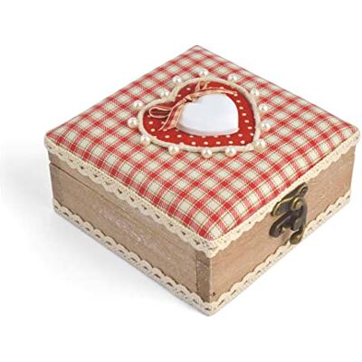 H&H Cuore Rosso Scatola Quadrata, Legno, 14x8x14 cm H&H Cuore Rosso Scatola Quadrata, Legno, 14x8x14 cm