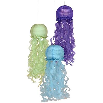 amscan Lanterne da appendere a forma di medusa per feste a tema sirena, confezione da 3 amscan Lanterne da appendere a forma di medusa per feste a tema sirena, confezione da 3