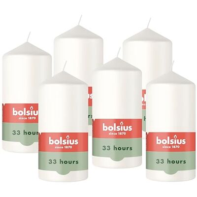 Bolsius Candela a colonna liscia Bianco 12 cm 6 pezzi Candele decorative Contiene cera naturale a base vegetale Senza olio di palma Bolsius Candela a colonna liscia Bianco 12 cm 6 pezzi Candele decorative Contiene cera naturale a base vegetale Senza olio di palma