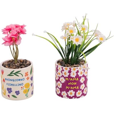 Tivoli Set 4 Piantina Artificiale, Vaso in Ceramica, More Amor Tivoli Set 4 Piantina Artificiale, Vaso in Ceramica, More Amor