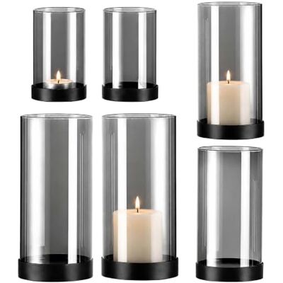 Relaxdays Set 6 lanterne, vetro fumé, base in metallo, grigio/nero Relaxdays Set 6 lanterne, vetro fumé, base in metallo, grigio/nero