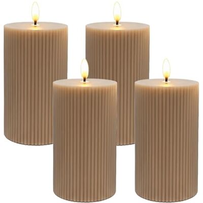 Relaxdays Candele LED, set 4, HxD: 13 x 7,5 cm, fiamma tremolante, vera cera, scanalature, senza fiamma, colori a scelta Relaxdays Candele LED, set 4, HxD: 13 x 7,5 cm, fiamma tremolante, vera cera, scanalature, senza fiamma, colori a scelta