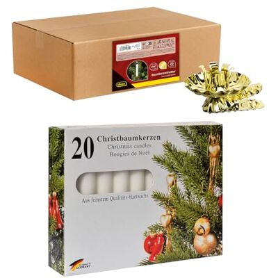 Idena Portacandele per Albero di Natale, 20 Pezzi in Oro incl. 20 Candele in Bianco, portacandele in Metallo Vintage, con Clip per Rami Fino a 1,5 cm di Spessore Idena Portacandele per Albero di Natale, 20 Pezzi in Oro incl. 20 Candele in Bianco, portacandele in Metallo Vintage, con Clip per Rami Fino a 1,5 cm di Spessore