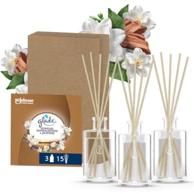 Glade Profumatore per Ambienti Bastoncini, Sandalwood & Jasmine, 3 x 50ml Fragranza di Lunga Durata fino a 5 Settimane, Ideale per Ambienti di Tutte le Dimensioni, con Olii Essenziali Glade Profumatore per Ambienti Bastoncini, Sandalwood & Jasmine, 3 x 50ml Fragranza di Lunga Durata fino a 5 Settimane, Ideale per Ambienti di Tutte le Dimensioni, con Olii Essenziali