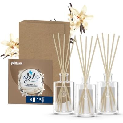 Glade Profumatore per Ambienti Bastoncini, Vanilla Blossom, 3 x 50ml Fragranza di Lunga Durata fino a 5 Settimane, Ideale per Ambienti di Tutte le Dimensioni, con Olii Essenziali Glade Profumatore per Ambienti Bastoncini, Vanilla Blossom, 3 x 50ml Fragranza di Lunga Durata fino a 5 Settimane, Ideale per Ambienti di Tutte le Dimensioni, con Olii Essenziali