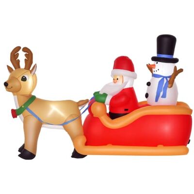 HOMCOM Babbo Natale Gonfiabile con Slitta, Renna e Luci LED 200x80x128cm Pupazzo di Neve, Decorazione Natalizia da Esterno HOMCOM Babbo Natale Gonfiabile con Slitta, Renna e Luci LED 200x80x128cm Pupazzo di Neve, Decorazione Natalizia da Esterno