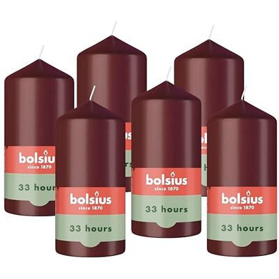 Bolsius Candela a colonna liscia Bordeaux 12 cm 6 pezzi Candele decorative Contiene cera naturale a base vegetale Senza olio di palma Bolsius Candela a colonna liscia Bordeaux 12 cm 6 pezzi Candele decorative Contiene cera naturale a base vegetale Senza olio di palma