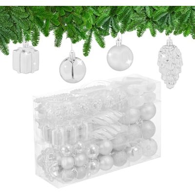 Relaxdays Palline di Natale, Set 72 Palle Natalizie Opache, Lucide, Glitterate, Pigne, Cuori, Regali, Plastica, Bianco Relaxdays Palline di Natale, Set 72 Palle Natalizie Opache, Lucide, Glitterate, Pigne, Cuori, Regali, Plastica, Bianco