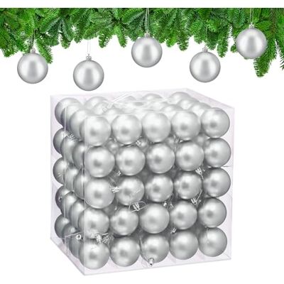 Relaxdays Palline di Natale, Set 100 Palle Albero, Addobbi Natalizi, ∅ 6 cm, Sfere in Plastica Design Opaco, Argentate Relaxdays Palline di Natale, Set 100 Palle Albero, Addobbi Natalizi, ∅ 6 cm, Sfere in Plastica Design Opaco, Argentate